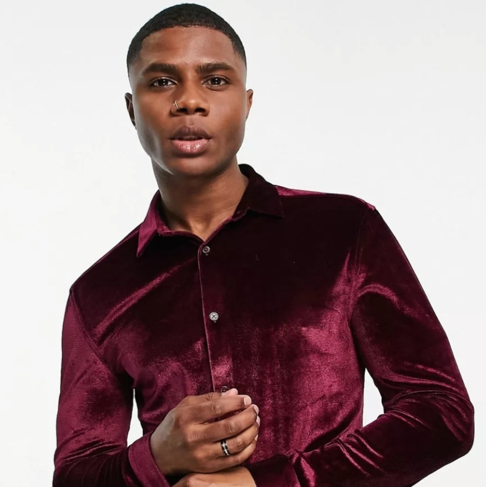 NWOT MEN'S ASOS SKINNY VELVET SHIRT
